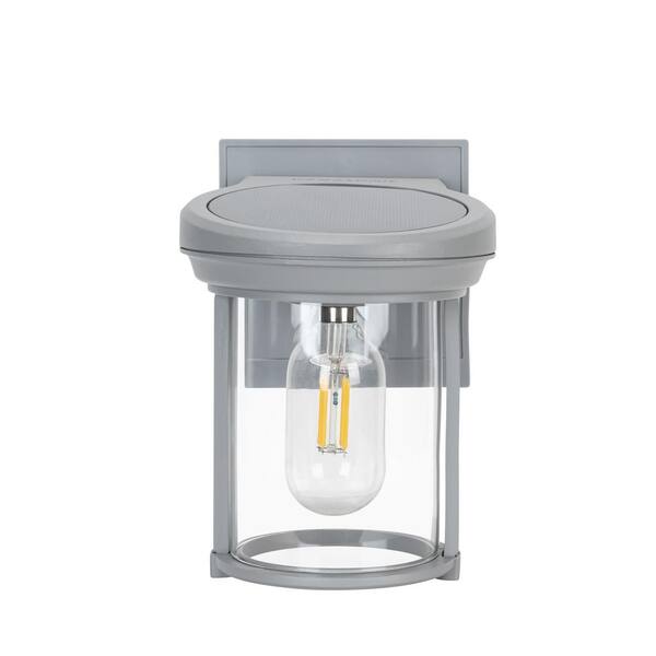 Gama Sonic Coach Lantern 1-Light Gray Solar Integrated LED Outdoor Wall  Lantern Sconce with Warm White Edison Bulb (1-Pack) 1BE40810 - The Home  Depot