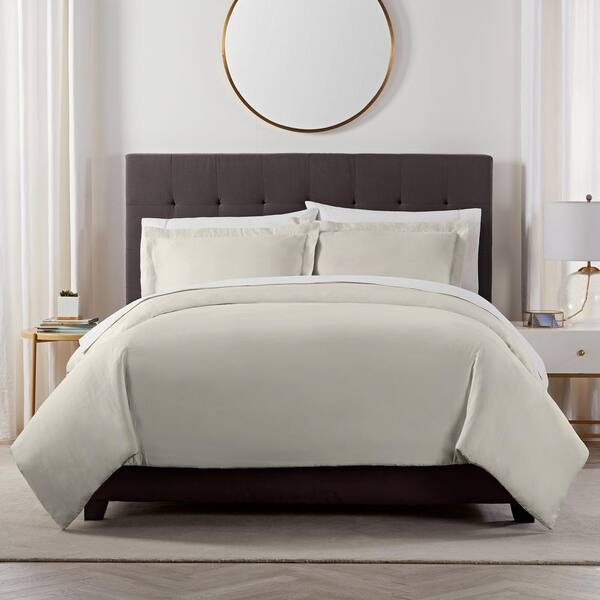 Serta X Comfort 3-Piece Taupe Solid Cotton Blend Full/Queen Duvet Cover Set