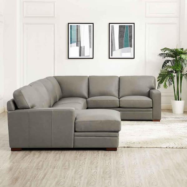 Ellison 4 Piece Sectional Seating Sofa Set with Cushions Highland Dunes Frame Color/Cushion Color: Gray/Gray