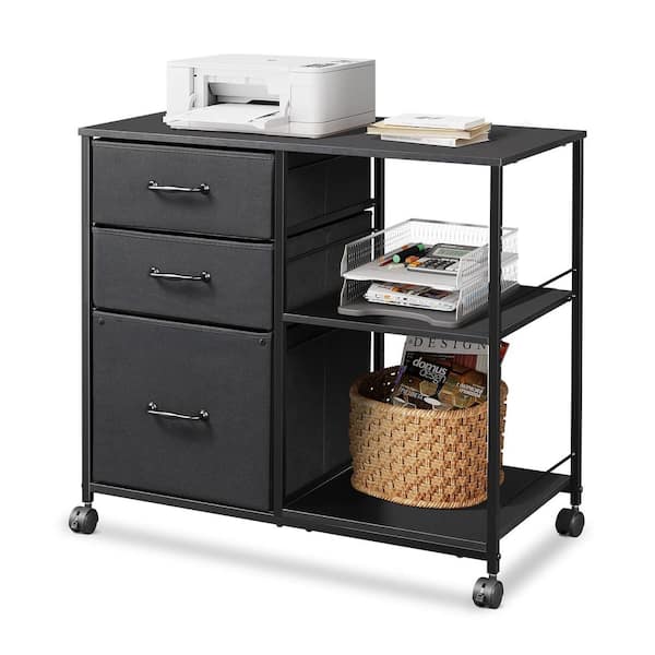 Filing Cabinet Printer Stand for Home Office Organization, Black