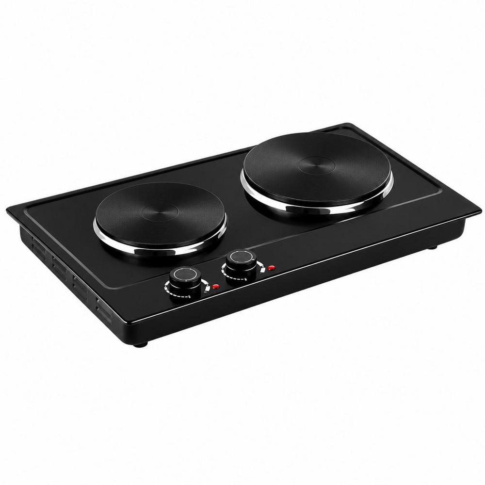 Numhew 1800 W 2-Burner 7.4 in. Black Electric Portable Cast Iron