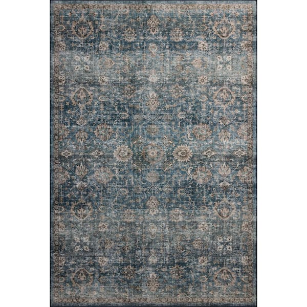 Loloi Anniston Lagoon/Natural 2 ft. 6 in. x 7 ft. 6 in. Machine Washable Runner Rug