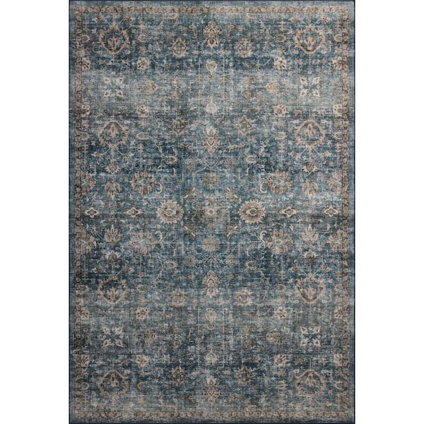 Anniston Lagoon/Natural 7 ft. 6 in. x 9 ft. 6 in. Machine Washable Area Rug