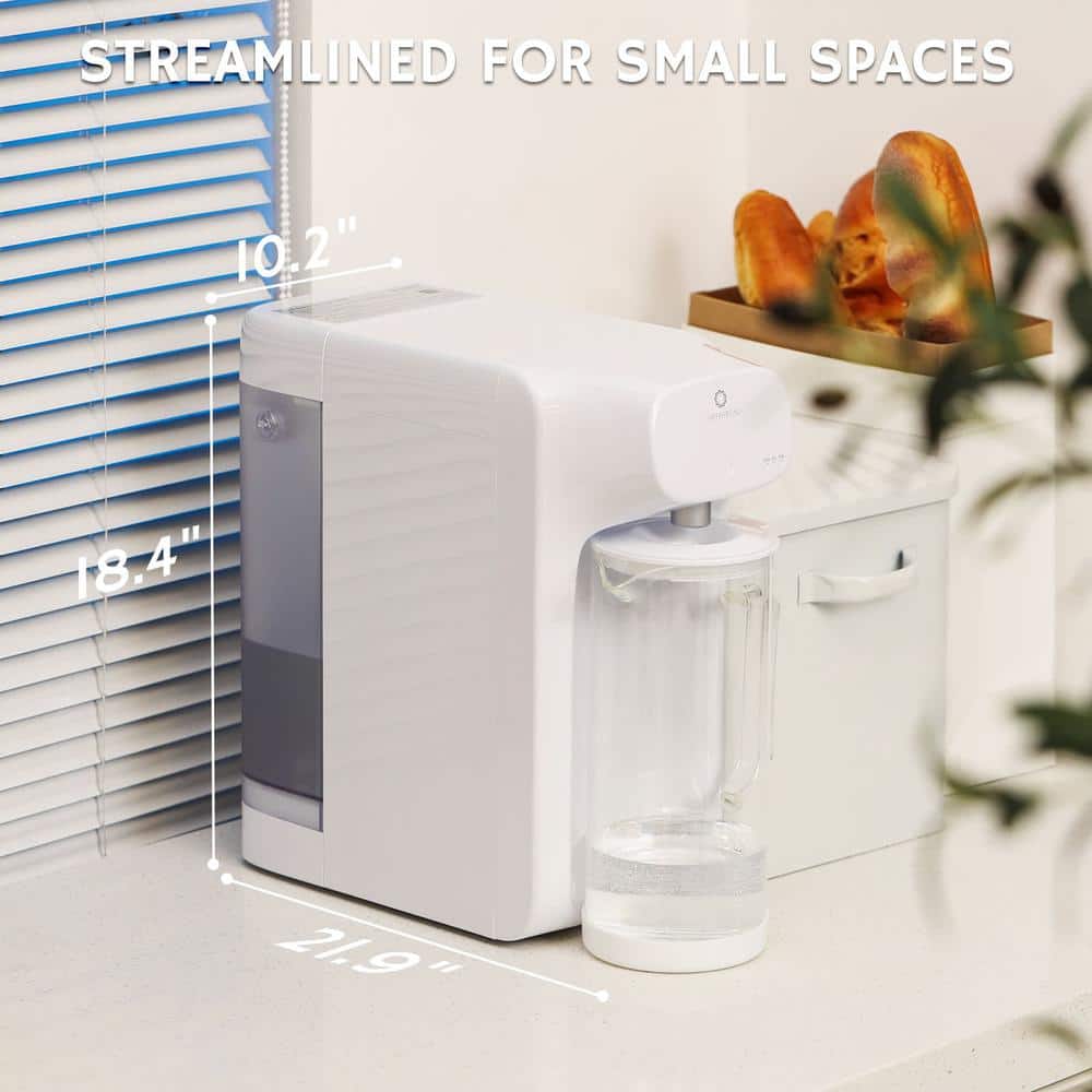Compact White Reverse Osmosis Countertop Water Filter with Glass Pitcher