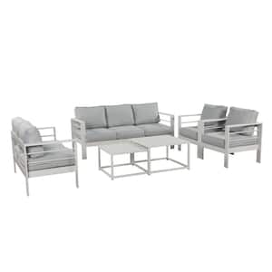 6-Piece Aluminum Outdoor Patio Conversation Set with Light Grey Cushions