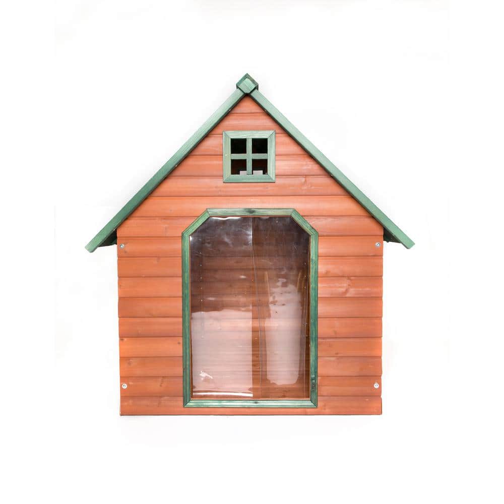 Large Cedar Wood Insulated Raised Doghouse with Green Trim