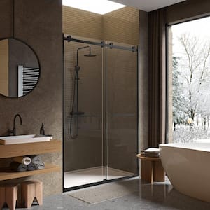 Portofino Frameless Double Sliding Shower Door 56 in. - 60 in. W x 74 in. H Clear Tempered Glass 3/8 in. Thickness