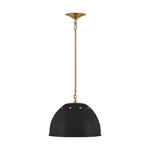 Robbie 15.375 in. W x 13.25 in. H 1-Light Midnight Black Transitional Large Pendant Light with Steel Shade
