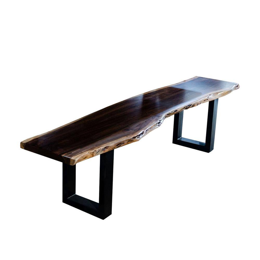 Modern Live Edge Acacia Wood Dining Bench with Black Metal Legs