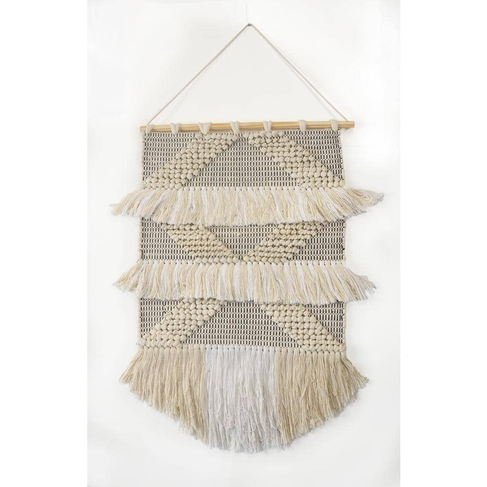 LR Home Fringed Diamond Ivory / Natural Tufted Wall Tapestry ...