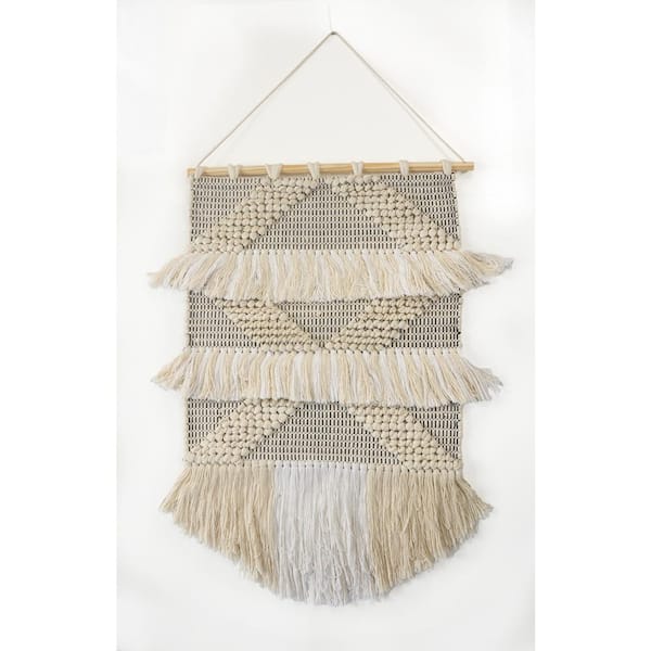 LR Home Fringed Diamond Ivory / Natural Tufted Wall Tapestry