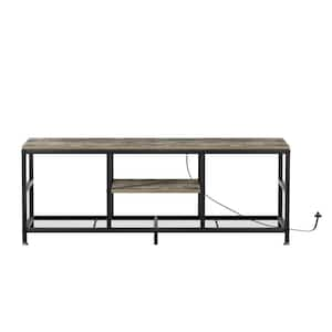 TV Stand with Power Outlets for Televisions up to 65", 55" Media Entertainment Center with 3-Tier Open Shelves Gray