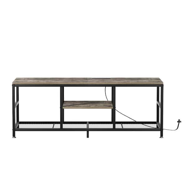TV Stand with Power Outlets for Televisions up to 65", 55" Media Entertainment Center with 3-Tier Open Shelves Gray