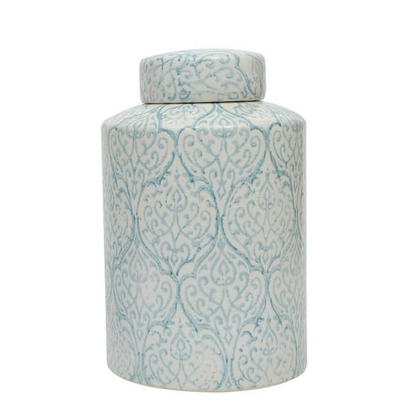 Storied Home 13 in. H Decorative Ceramic Ginger Jar with Lid in Blue and White
