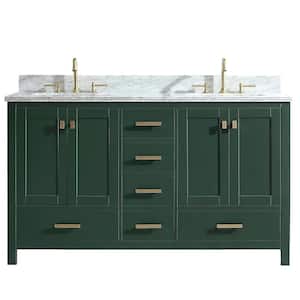 Shylah 60 in.W x 22 in.D x 35.4 in.H Free-standing Double Sinks Bath Vanity in Green with Straight Marble Vanity Top
