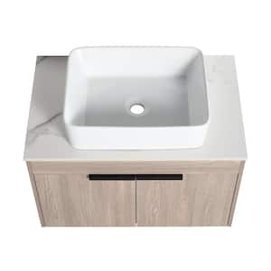 29.5 in. W x 18.9 in. D x 23.6 in . H Floating Bath Vanity Wall Mounted in White Oak with White Sintered Stone Top