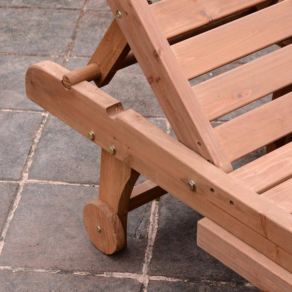 Red Wood Look Outdoor Chaise Lounge with Pull-Out Tray