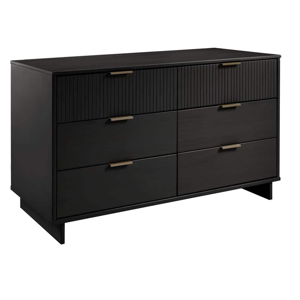 Granville Glam 6-Drawer Vertical Dresser in Black with Ribbed Detail