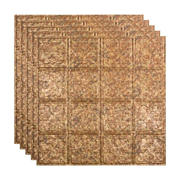 Fasade Traditional #10 2 ft. x 2 ft. Cracked Copper Lay-In Vinyl Ceiling Tile (20 sq. ft.)