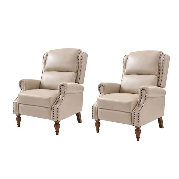 JAYDEN CREATION Sharon Traditional Roll Arm Manual Recliner with Solid Wood Legs Set of 2