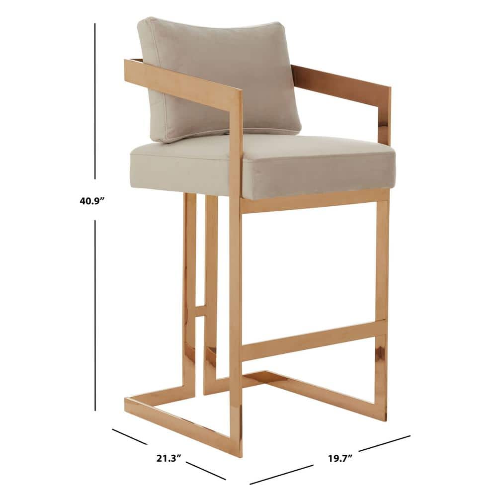 Taraji Almond Velvet and Gold Metal Bar Stool
