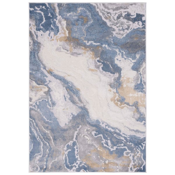 Palma 2 ft. x 4 ft. Beige/Light Blue Distressed Marble Area Rug
