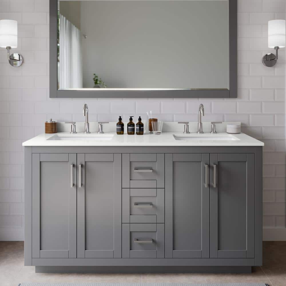 Miranda 60 in. W x 22 in. D x 33.75 in. H Double Bath Vanity in Dark Gray with White Quartz Top and 58 in. Mirror price history on PriceWatchPro