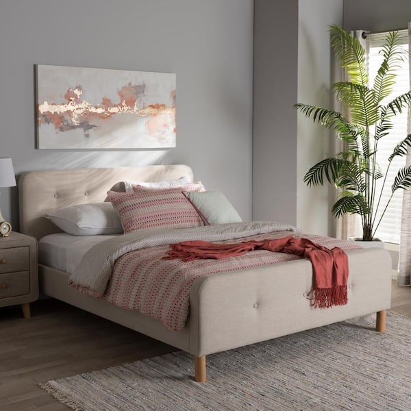 Baxton Studio Samson Mid-Century Light Beige Fabric Upholstered Full Size Platform Bed