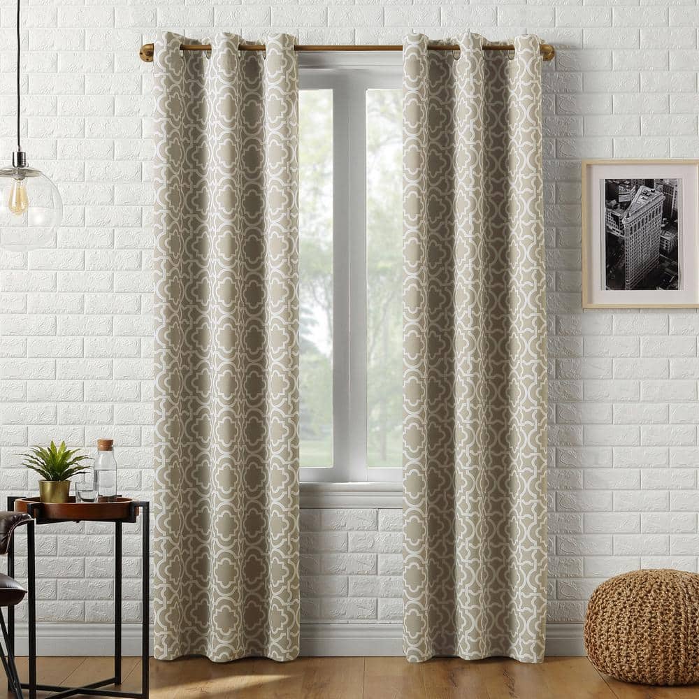 Taupe Blackout Polyester Geometric Trellis Window Curtain Panel 40" x 63"