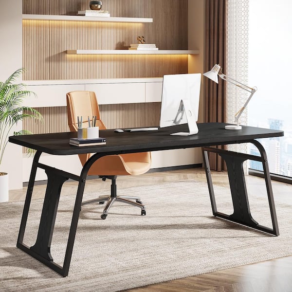 BYBLIGHT Capen 63 in. Rectangular Black Wood Executive Desk with Metal Legs