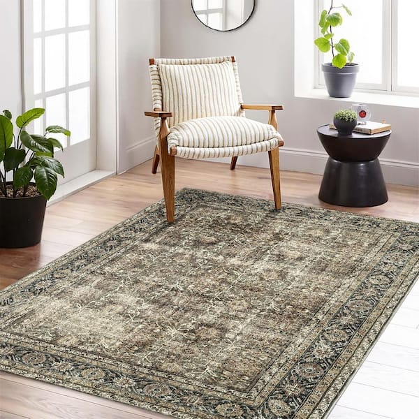 Kingston Brown 4 ft. x 6 ft. Distressed Herati All Over Design Area Rug