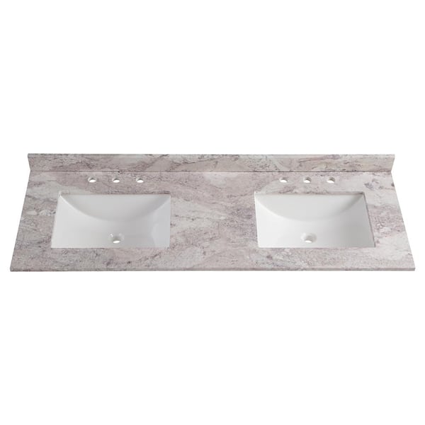 Home Decorators Collection 61 in. W x 22 in. D Cultured Marble White Rectangular Double Sink Vanity Top in Winter Mist