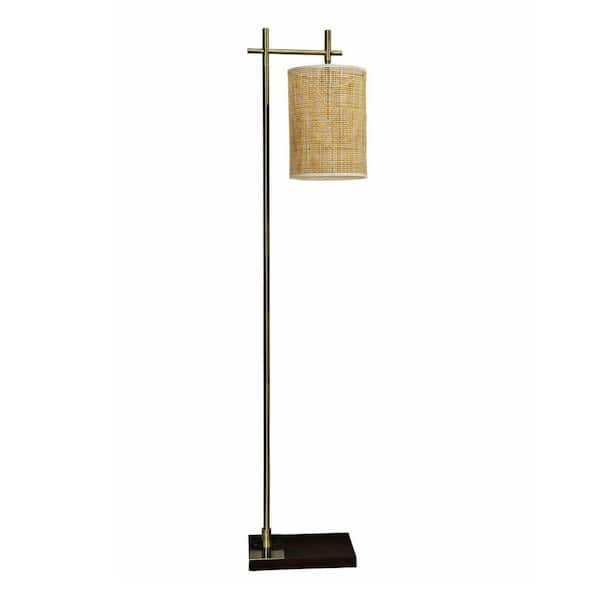 60.25 in. Walnut Contemporary 1-Light Smart 1-Way (On/Off) Standard Floor Lamp for Living Room with Linen Drum Shade