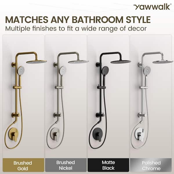 YAWWALK 2-Spray Round High Pressure Wall Bar Shower Kit with 3