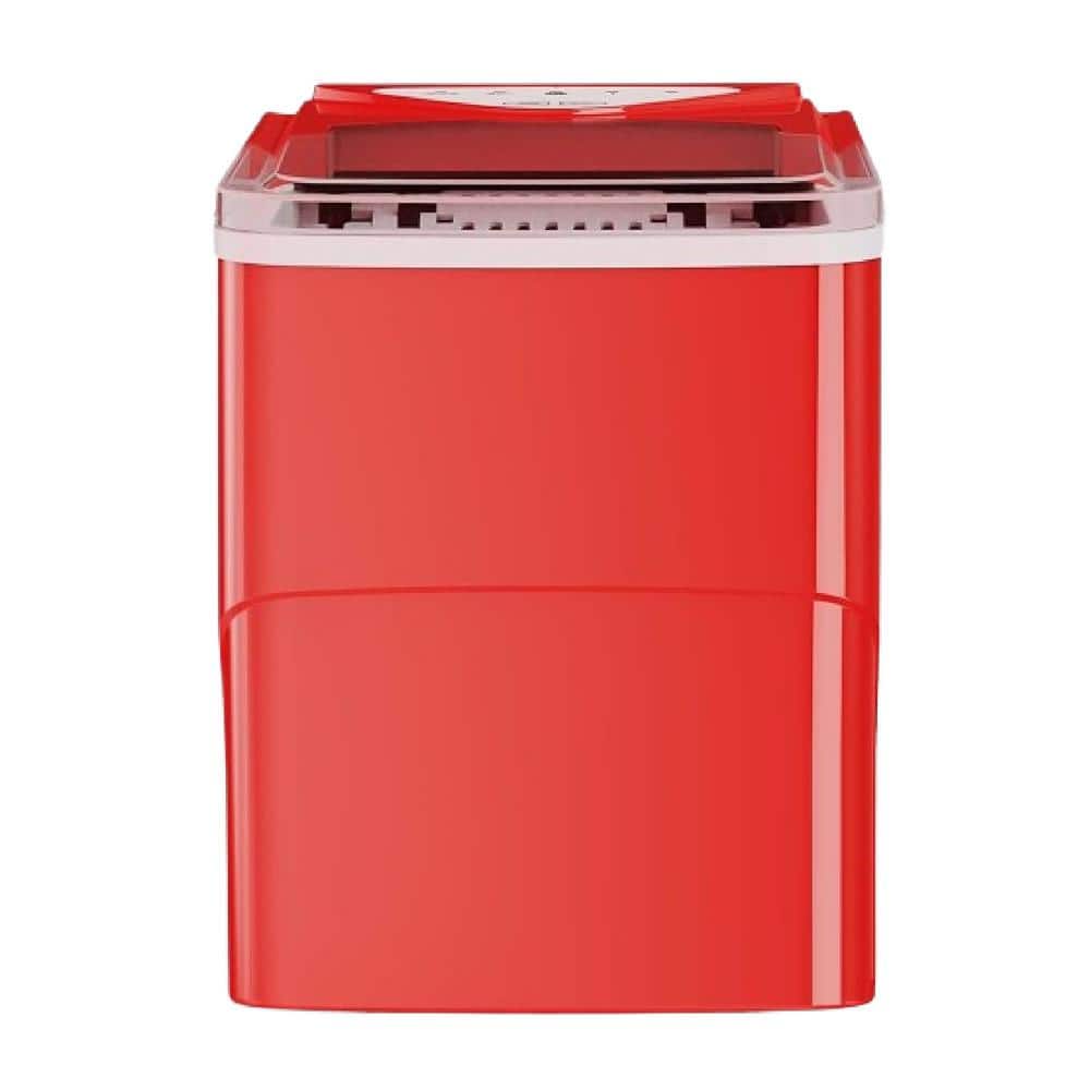 8.7 in. 26 lb. Bullet Ice Maker Countertop Portable Ice Maker with Ice Scoop and Basket, 2 Sizes of Bullet Ice in Red