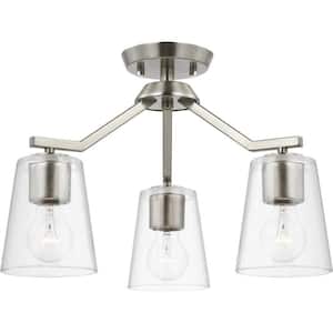 Vertex Collection 3-Light Brushed Nickel Clear Glass Contemporary Convertible Chandelier