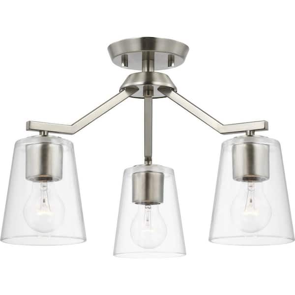 Progress Lighting Vertex Collection 3-Light Brushed Nickel Clear Glass Contemporary Convertible Chandelier