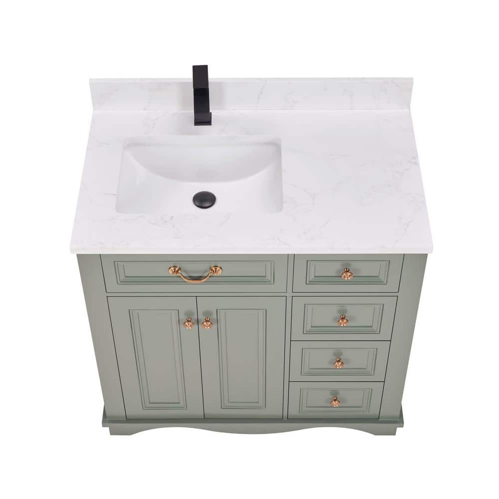 36" Pewter Green Solid Wood Freestanding Sink Vanity with Artificial Stone Top
