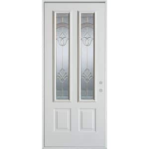 32 in. x 80 in. Traditional Brass 2 Lite 2-Panel Painted White Left-Hand Inswing Steel Prehung Front Door