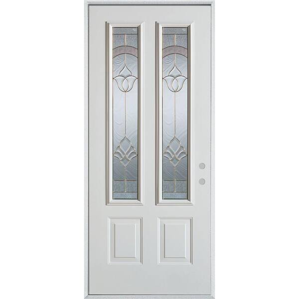 Stanley Doors 36 in. x 80 in. Traditional Brass 2 Lite 2-Panel Prefinished White Left-Hand Inswing Steel Prehung Front Door