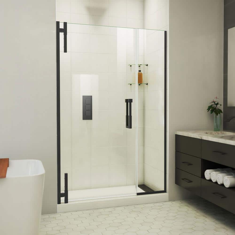 Matte Black Frameless Pivot Shower Door with Clear Glass