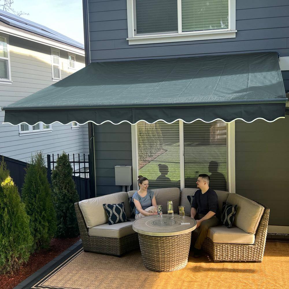 Forest Green Motorized Retractable Awning with Black Frame, 20x10