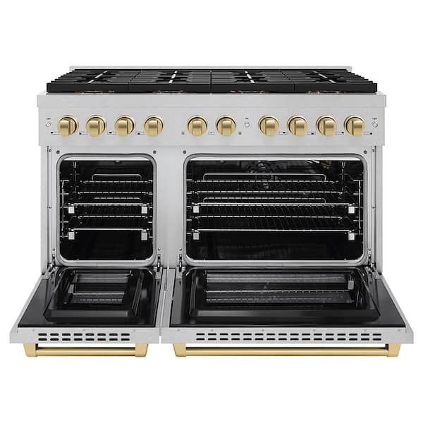 Autograph 48 in. 6.7 cu. ft. Paramount Gas Range with 8-Burner Cooktop and Dual Oven in Satin and Champagne Bronze