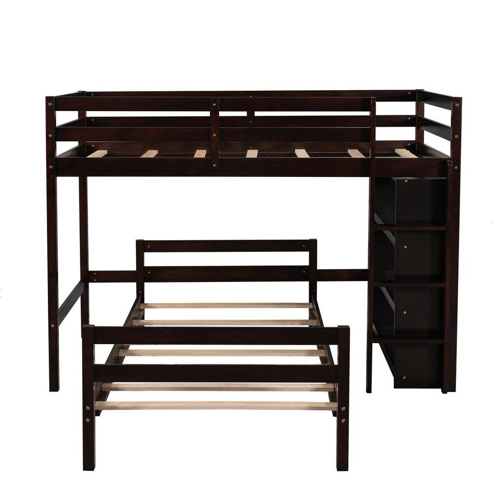 Utopia 4niture Pia Espresso Twin over Twin Bed with Shelves ...