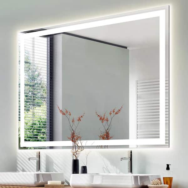 Pax 40 in. W x 36 in. H Large Rectangular Frameless Antifog Front/Back-Lit Wall Bathroom Vanity Mirror with Smart Touch