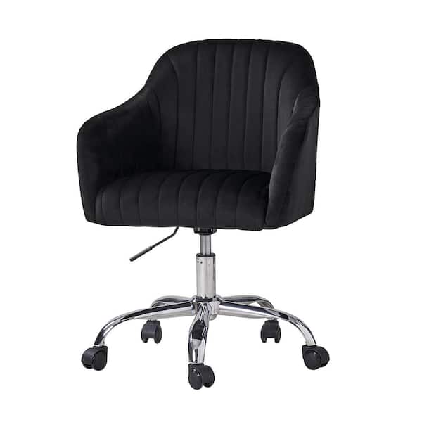 JAYDEN CREATION Thomas Black Modern Velvet Swivel Task Chair with Channel Tufted Back