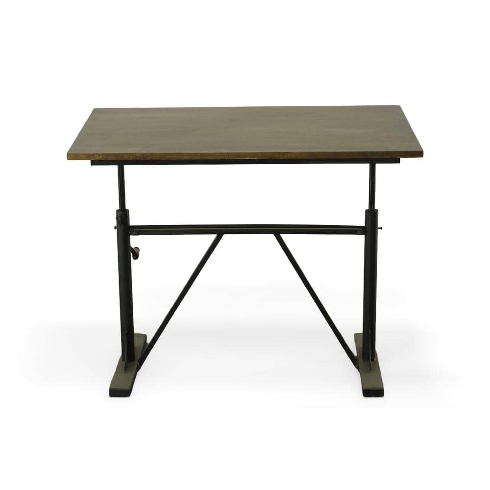 Industrial Elm and Black Cast Iron Adjustable Desk