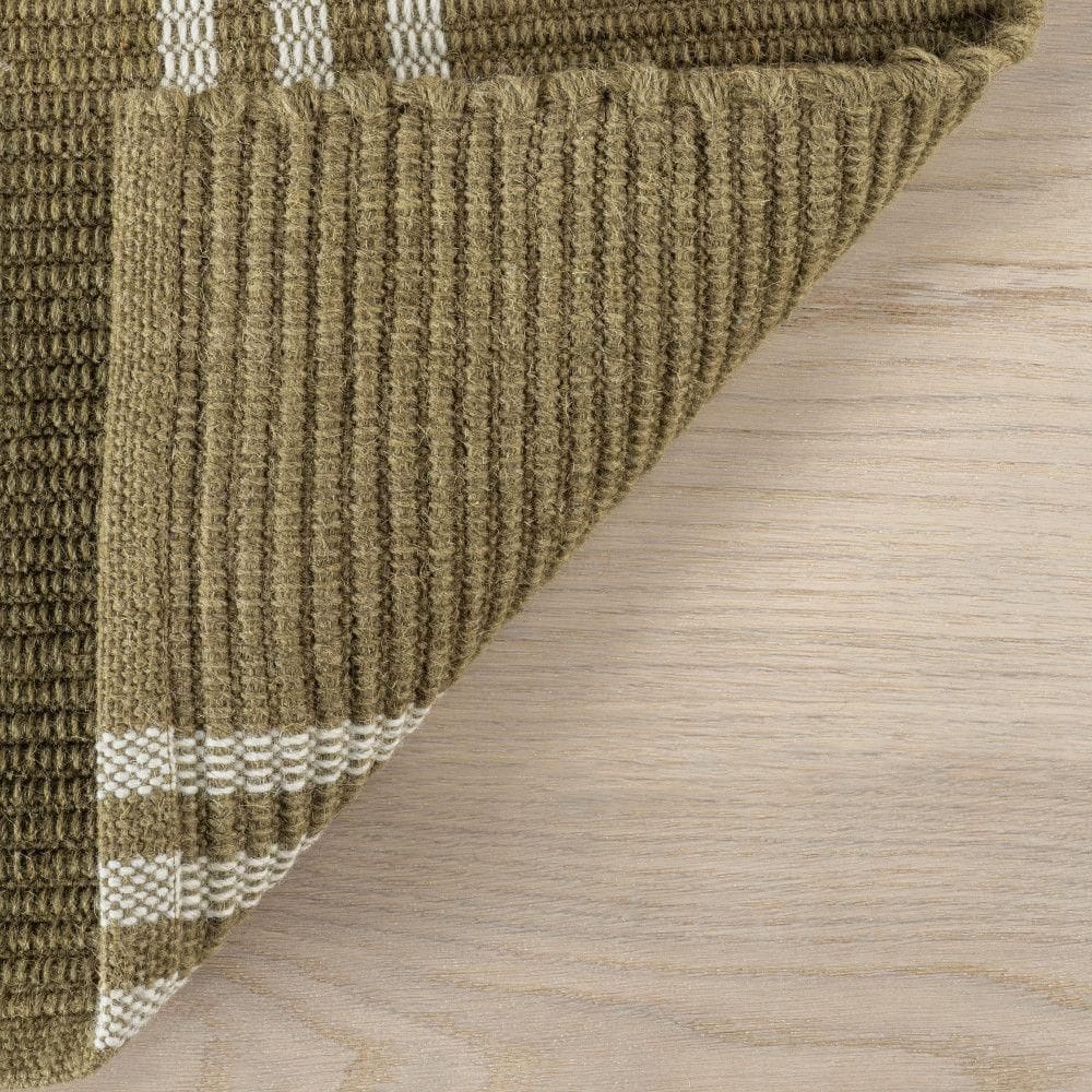 Handmade Olive Green Wool Rectangular Striped Area Rug 4' x 6'
