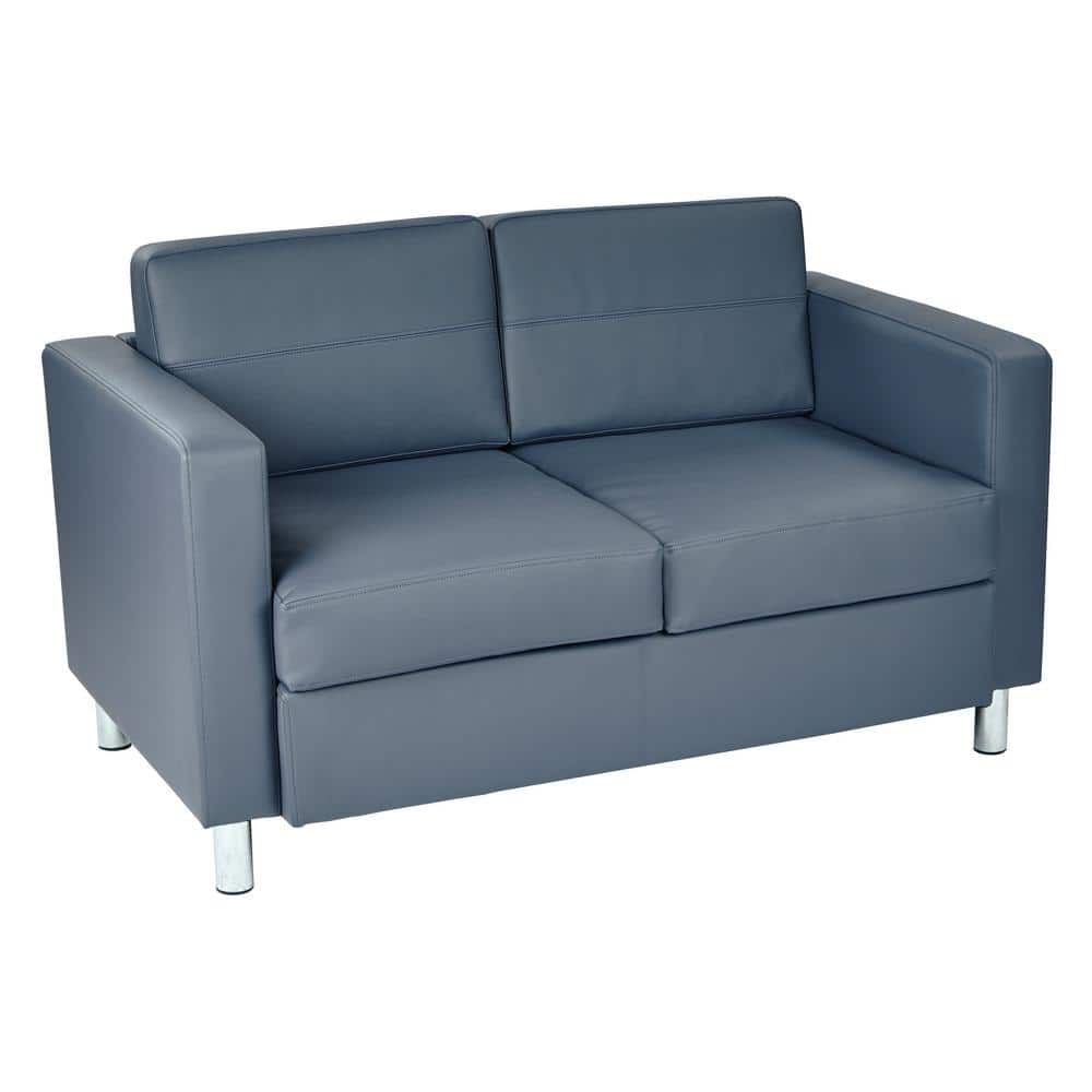 Dillon Blue Faux Leather Loveseat with Track Arms