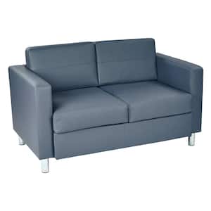 Pacific 52 in. Blue Faux Leather 2-Seat Loveseat with Removable Cushions